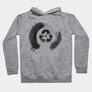 Earth Day: The Recycle Logo in the center of a Japanese Sumi Brush Enso (eternal circle) Hoodie